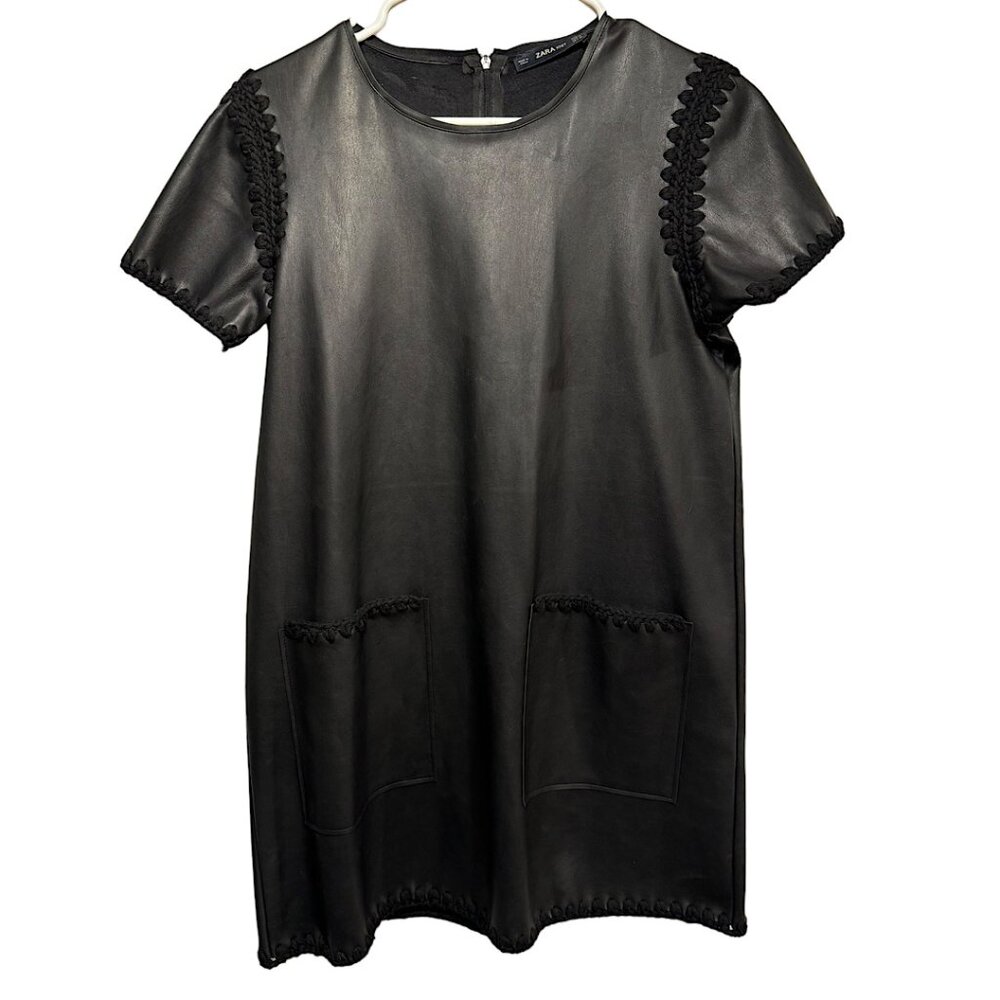 Zara Pleather Dress With Pockets Black Size Small